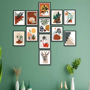 12 Parça Bohem Tarzında Siyah Çerçeve Görünümlü Uv Baskı Mdf Tablo Seti Bonvagon