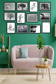 12 Parça Siyah Beyaz Sanatsal Çerçeve Görünümlü Tablo Seti Bonvagon