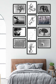 12 Parça Siyah Beyaz Sanatsal Çerçeve Görünümlü Tablo Seti Bonvagon