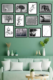 12 Parça Siyah Beyaz Sanatsal Çerçeve Görünümlü Tablo Seti Bonvagon