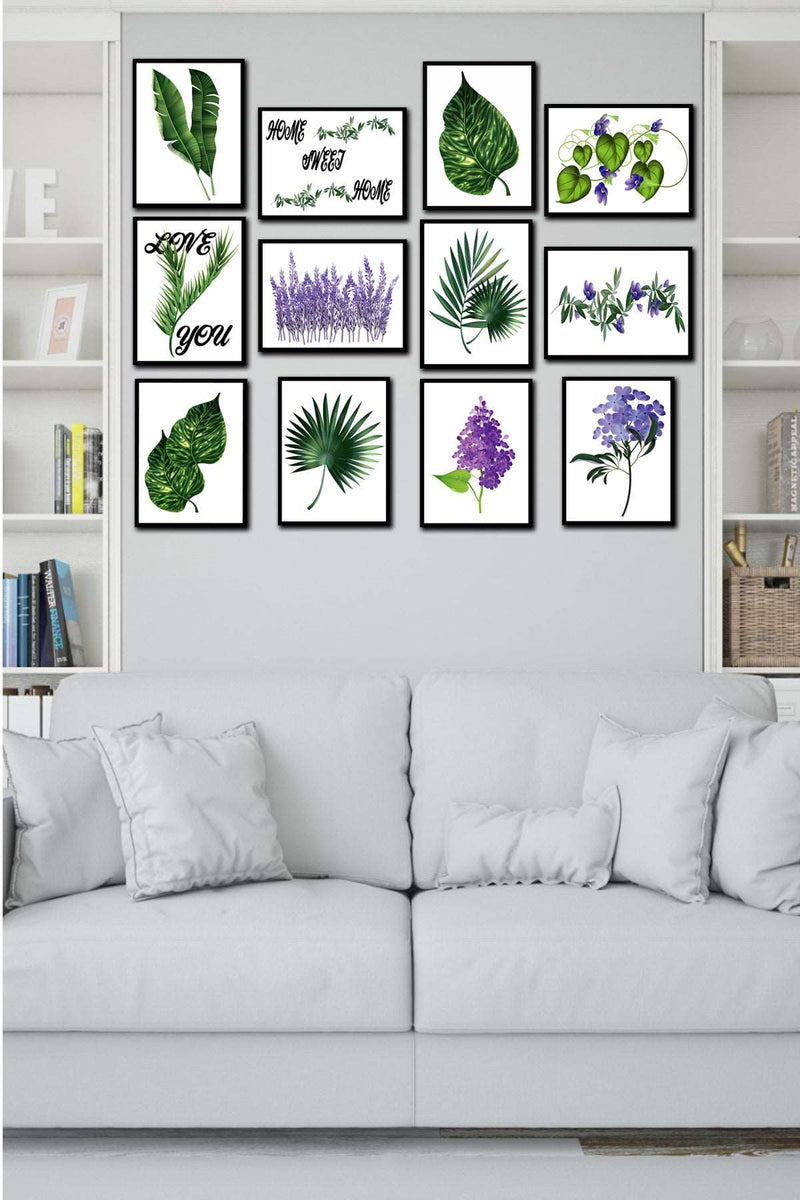 12 Parça Yeşil Yaprak Tarzında Ahşap Tablo Seti Bonvagon