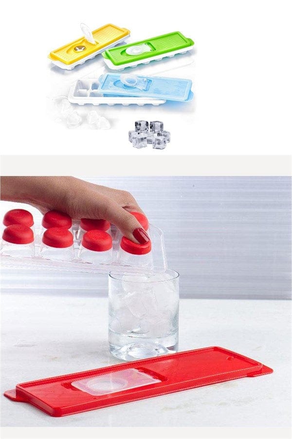 12li Kapaklı Yapışmaz Silikon Tabanlı Plastik Küp Buz Kalıbı Bonvagon