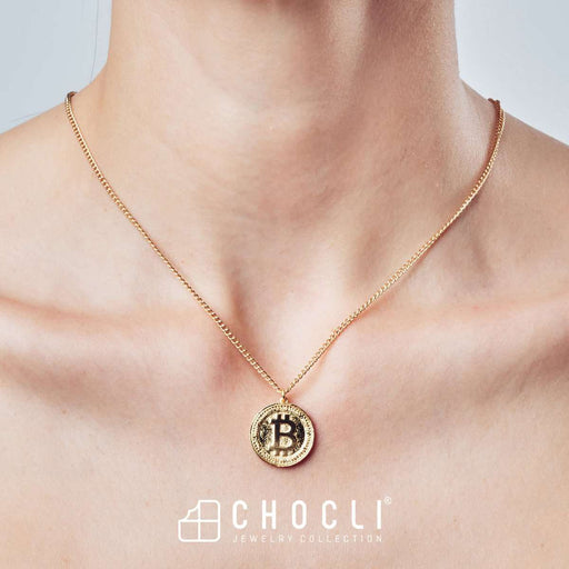 18 Ayar Altın Kaplama Bitcoin Ayarlanabilir Kolye 36-43cm