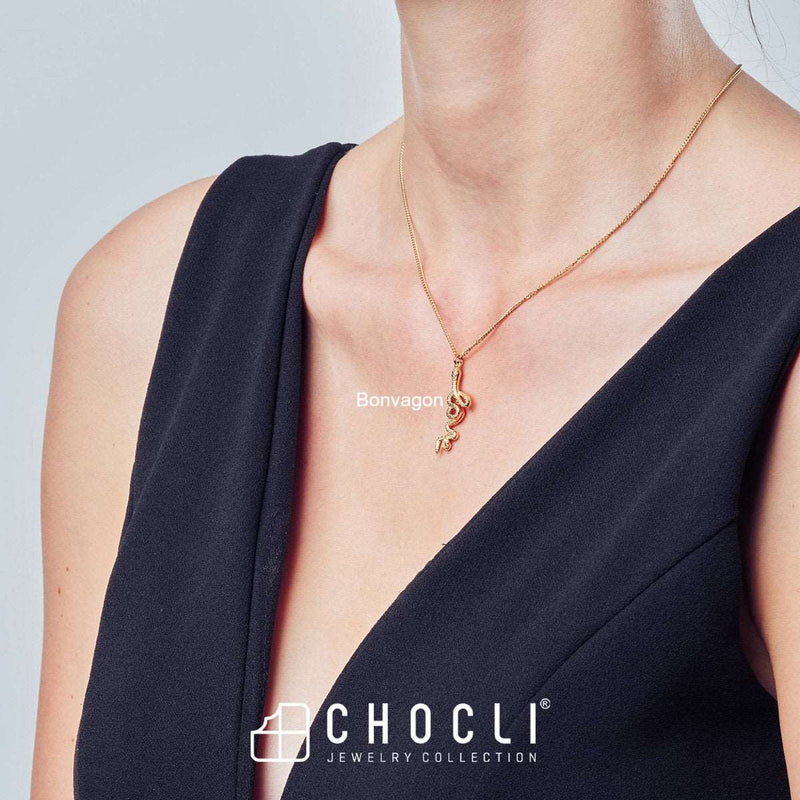 18 Ayar Altın Kaplama Love Snake Aşk Yılan Kolye 36-43cm Bonvagon