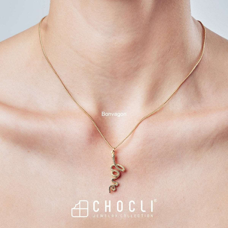 18 Ayar Altın Kaplama Love Snake Aşk Yılan Kolye 36-43cm Bonvagon