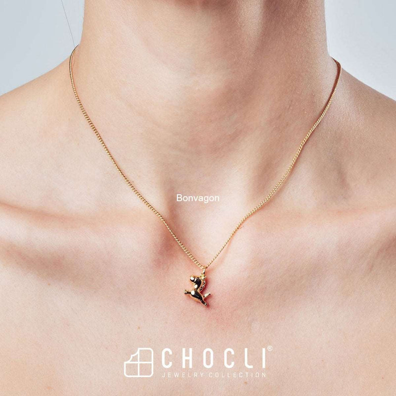 18 Ayar Altın Kaplama Uçan Unicorn Kolye 36-43cm Bonvagon