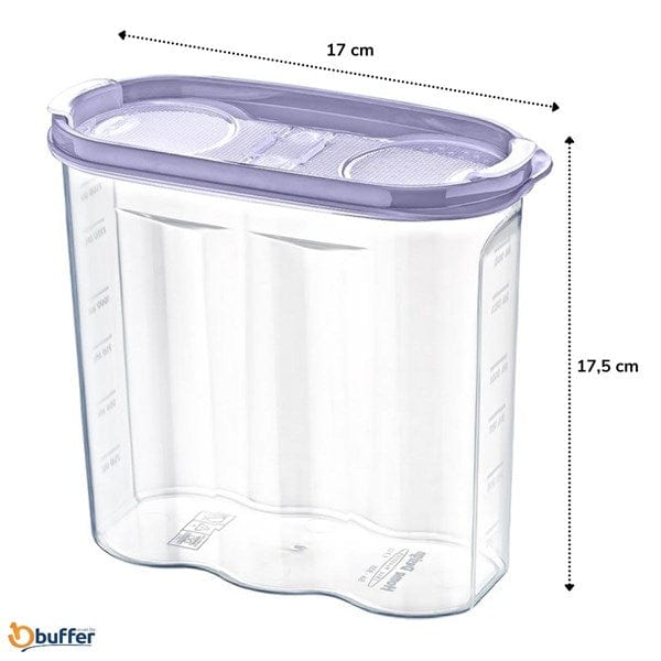 2 Kapaklı Ölçekli Erzak Kuru Gıda Saklama Kutusu Kabı - 1,7 Litre Bonvagon