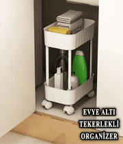 2 Katlı Beyaz Evye Altı Dolap İçi Tezgah Altı Tekerlekli Düzenleyici Bonvagon