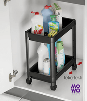 2 Katlı Evye Tekerlekli Düzenleyici Raf Siyah Bonvagon