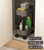 2 Katlı Gri Evye Altı Dolap İçi Tezgah Altı Tekerlekli Düzenleyici Bonvagon