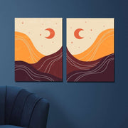 2 Parça Günbatımı Dijital Baskı Ahşap Tablo Seti Bonvagon