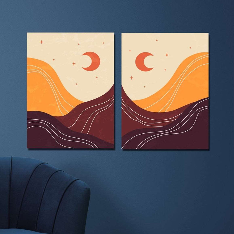 2 Parça Günbatımı Dijital Baskı Ahşap Tablo Seti Bonvagon