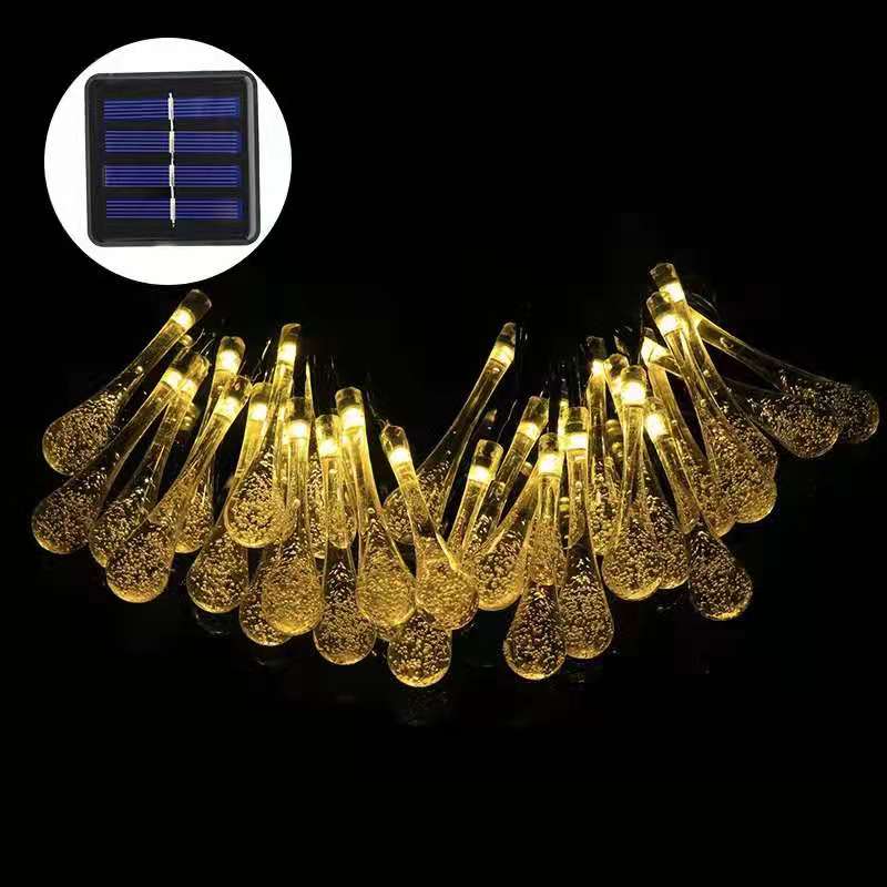 20 Ledli Damla Gün Işığı Rengi Solar Güneş Enerjlli Zincir Aydınlatma LED Lamba 5m 7 Mod 20W Bonvagon
