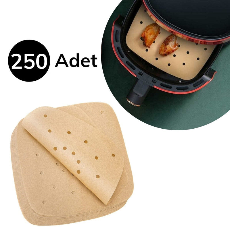 250 Adet Air Fryer Pişirme Kağıdı Tek Kullanımlık Hava Fritöz Yağ Geçirmez Yapışmaz Gıda Pişirme Kağıdı Delikli Kare Model Bonvagon