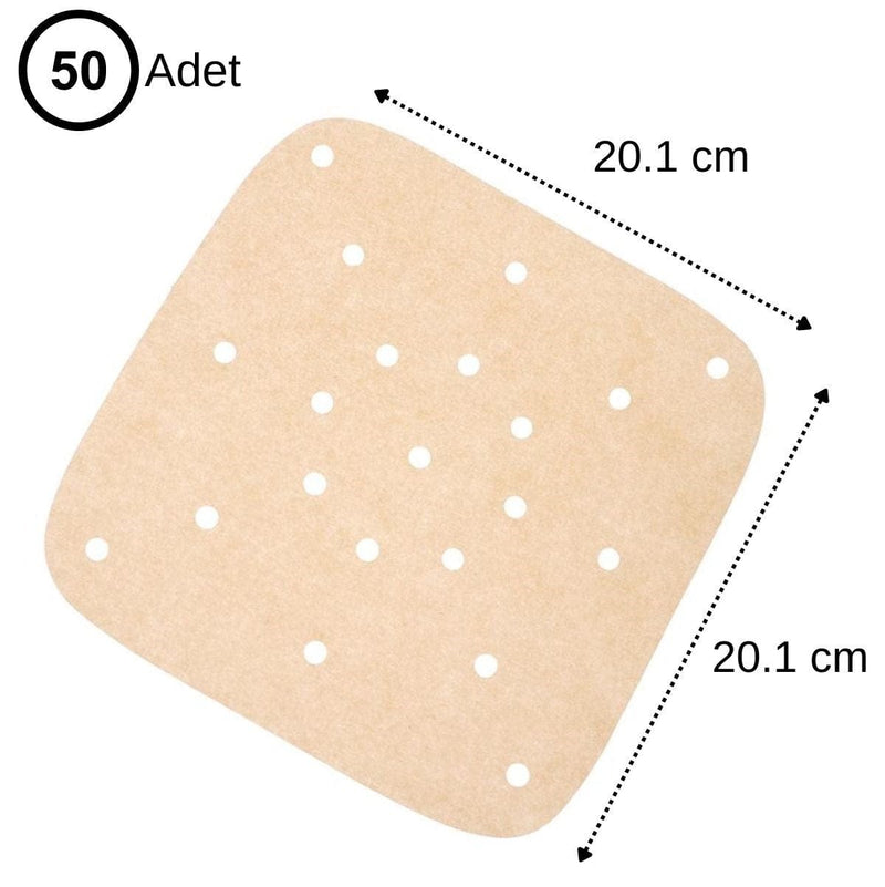 250 Adet Air Fryer Pişirme Kağıdı Tek Kullanımlık Hava Fritöz Yağ Geçirmez Yapışmaz Gıda Pişirme Kağıdı Delikli Kare Model Bonvagon