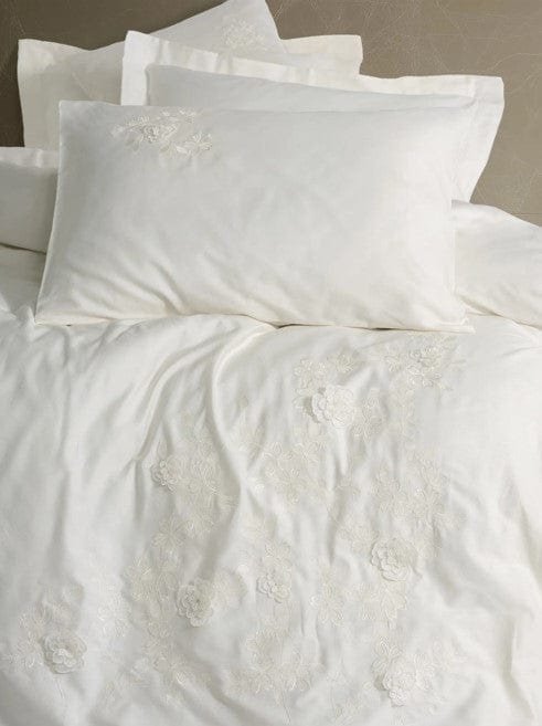 3 D Nakışlı çift Kişilik Saten Nevresim Takımı Chic Ekru Bonvagon