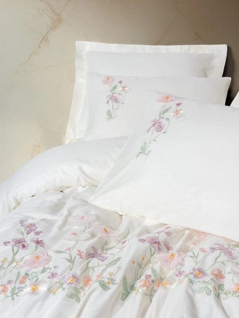 3 D Nakışlı çift Kişilik Saten Nevresim Takımı Zephy Ekru Bonvagon