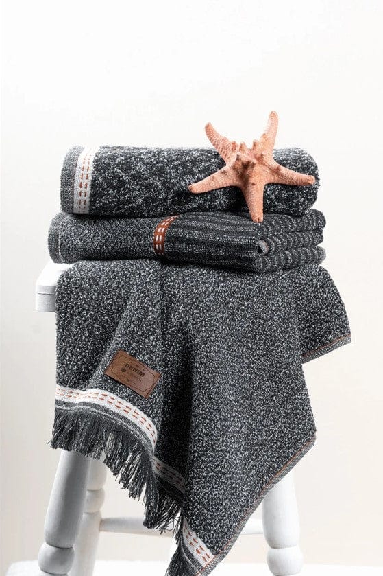 3'lü Jakarlı Havlu Seti Denim Antrasit 50x90 Bonvagon