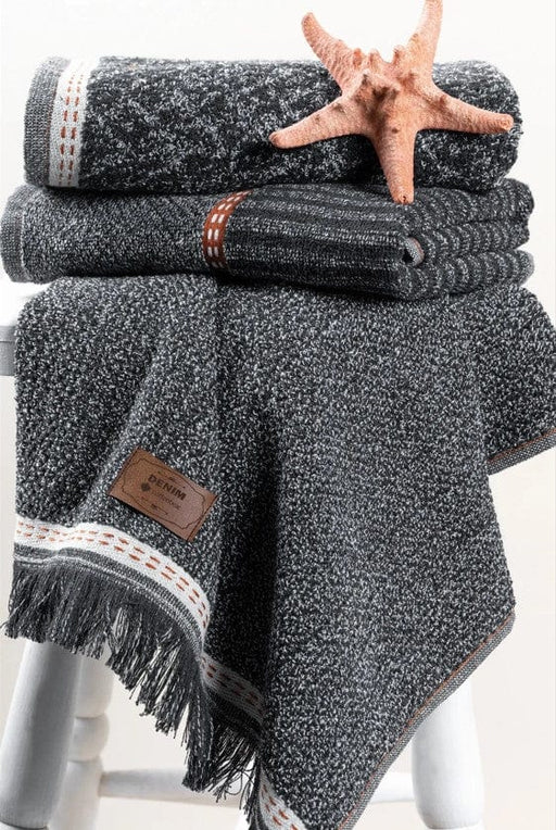 3'lü Jakarlı Havlu Seti Denim Antrasit 50x90 Bonvagon