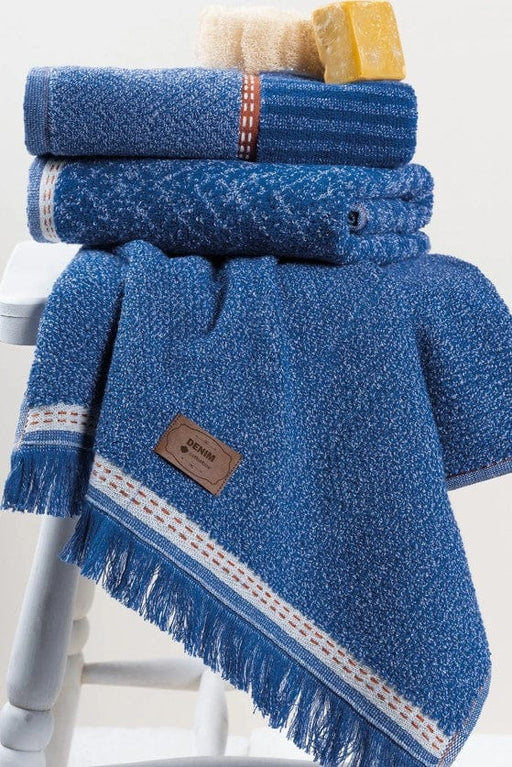 3'lü Jakarlı Havlu Seti Denim Mavi 50x90 Bonvagon