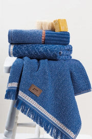 3'lü Jakarlı Havlu Seti Denim Mavi 50x90 Bonvagon