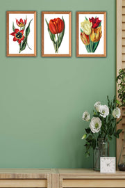 3 Parça Ahşap Çerçeve Görünümlü Çiçek Desenli Ahşap Tablo Seti Bonvagon