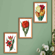 3 Parça Ahşap Çerçeve Görünümlü Çiçek Desenli Ahşap Tablo Seti Bonvagon
