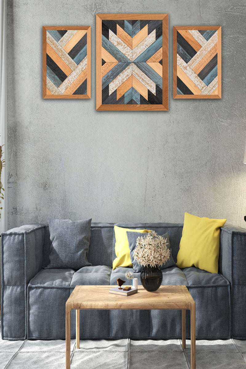 3 Parça Ahşap Parke Tasarım Ahşap Tablo Seti Bonvagon