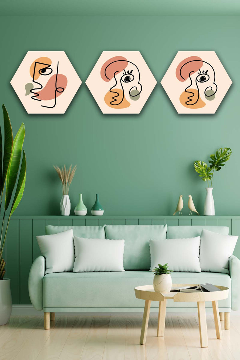 3 Parça Altıgen Petek Tasarımı Tarzında Bohem Mdf Ahşap Tablo Seti Bonvagon