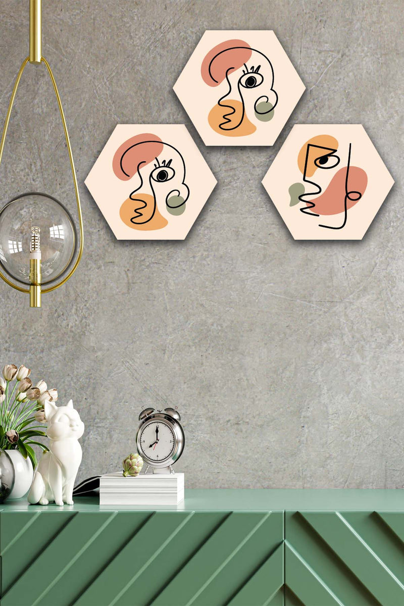 3 Parça Altıgen Petek Tasarımı Tarzında Bohem Mdf Ahşap Tablo Seti Bonvagon