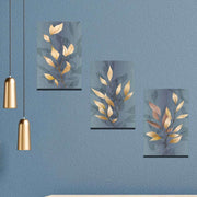 3 Parça Altın Yaprak Renginde Ahşap Tablo Seti Bonvagon