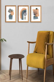 3 Parça Bohem Modern Tarzda (Ahşap Çerçeve Görünümlü) Uv Baskı Tablo Seti Bonvagon