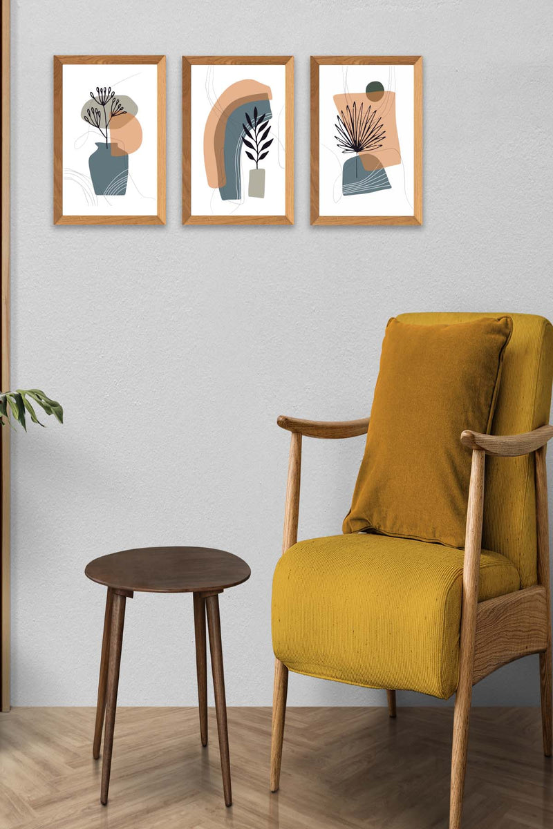 3 Parça Bohem Modern Tarzda (Ahşap Çerçeve Görünümlü) Uv Baskı Tablo Seti Bonvagon