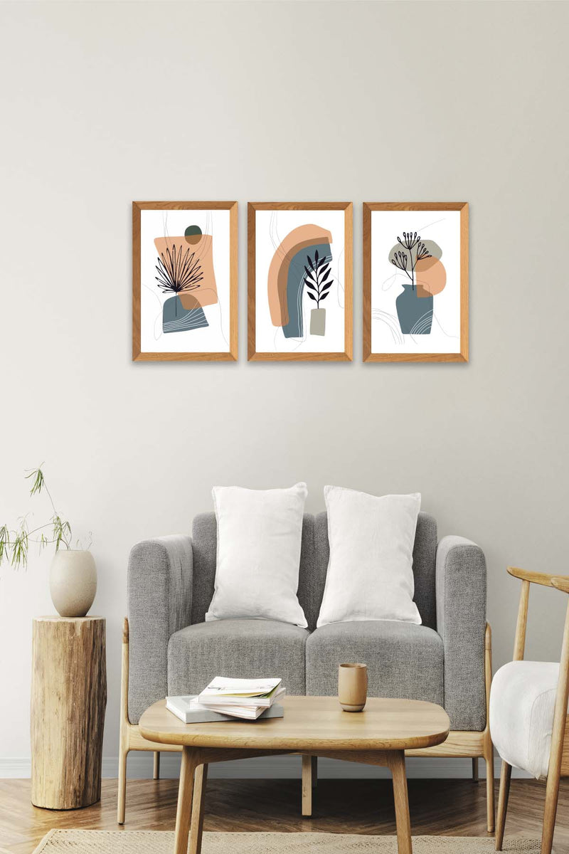 3 Parça Bohem Modern Tarzda (Ahşap Çerçeve Görünümlü) Uv Baskı Tablo Seti Bonvagon