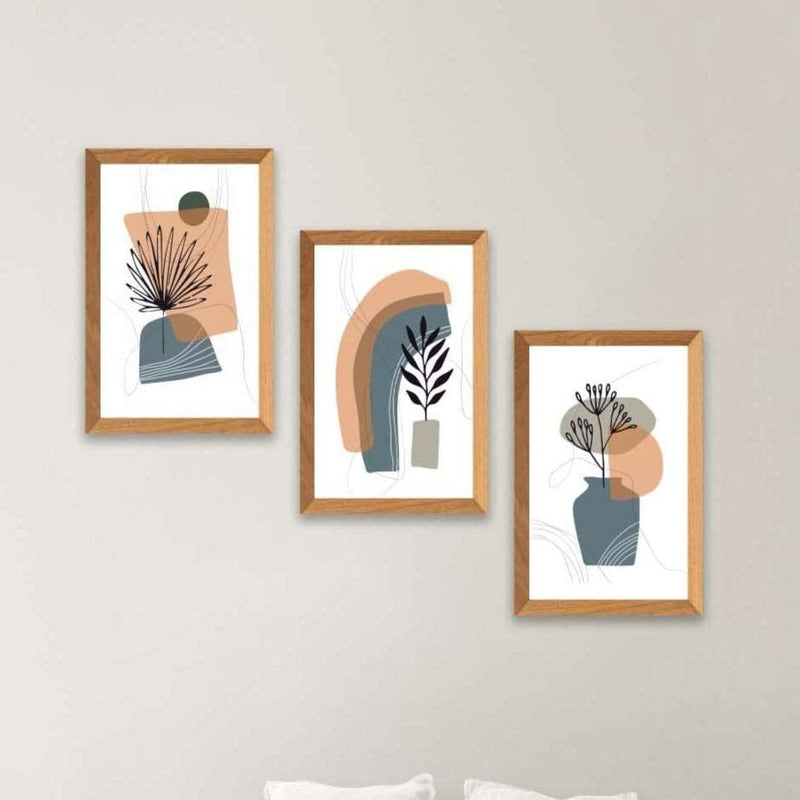 3 Parça Bohem Modern Tarzda (Ahşap Çerçeve Görünümlü) Uv Baskı Tablo Seti Bonvagon