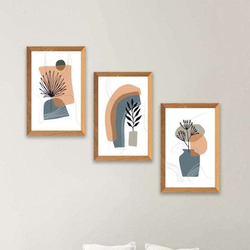 3 Parça Bohem Modern Tarzda (Ahşap Çerçeve Görünümlü) Uv Baskı Tablo Seti Bonvagon