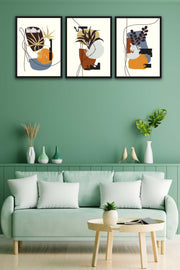 3 Parça Bohem Tarzda Sanatsal Siyah Çerçeve Görünümlü Uv Baskı Mdf Tablo Seti Bonvagon