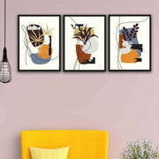 3 Parça Bohem Tarzda Sanatsal Siyah Çerçeve Görünümlü Uv Baskı Mdf Tablo Seti Bonvagon