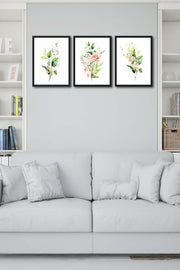 3 Parça Bohem Tarzı Dijital Baskı Yeşil Çiçekler Ahşap Tablo Seti Bonvagon