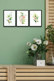 3 Parça Bohem Tarzı Dijital Baskı Yeşil Çiçekler Ahşap Tablo Seti Bonvagon