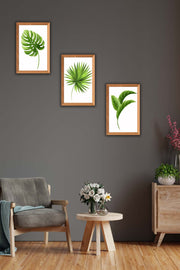 3 Parça Bohem Tarzı Yaprak Ahşap Çerçeve Görünümlü Ahşap Tablo Seti Bonvagon