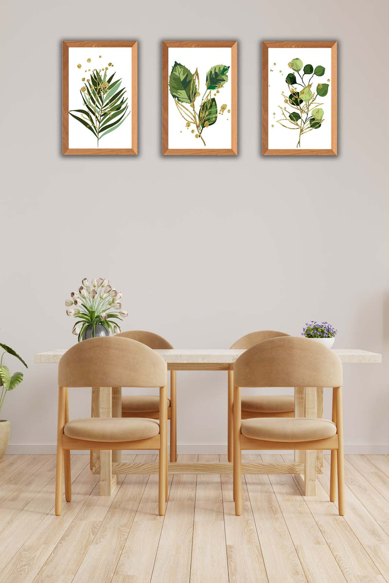 3 Parça Bohem Tarzı Yaprak Ahşap Çerçeve Görünümlü Tablo Seti Bonvagon