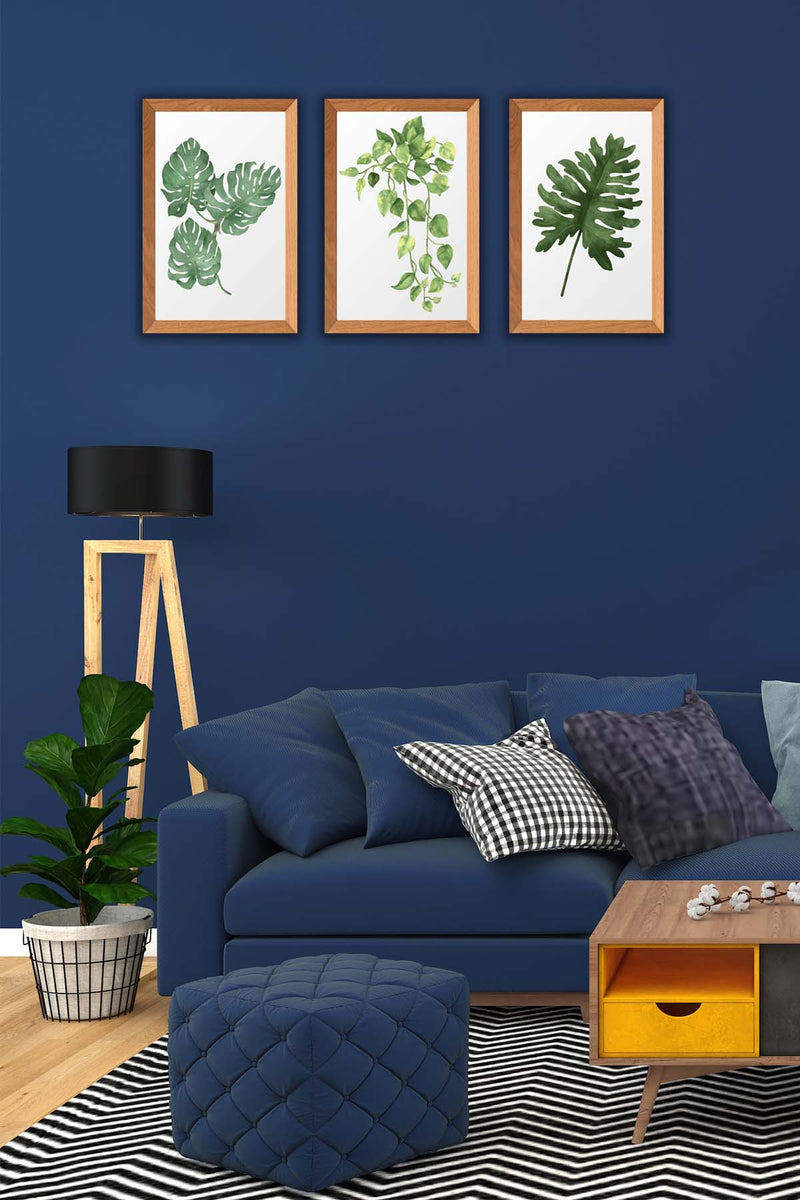 3 Parça Bohem Tarzı Yaprak Ahşap Çerçeve Görünümlü Tablo Seti Bonvagon