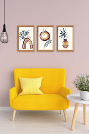 3 Parça Bohem Tarzında Ahşap Çerçeve Görünümlü Dijital Baskı Ahşap Tablo Seti Bonvagon