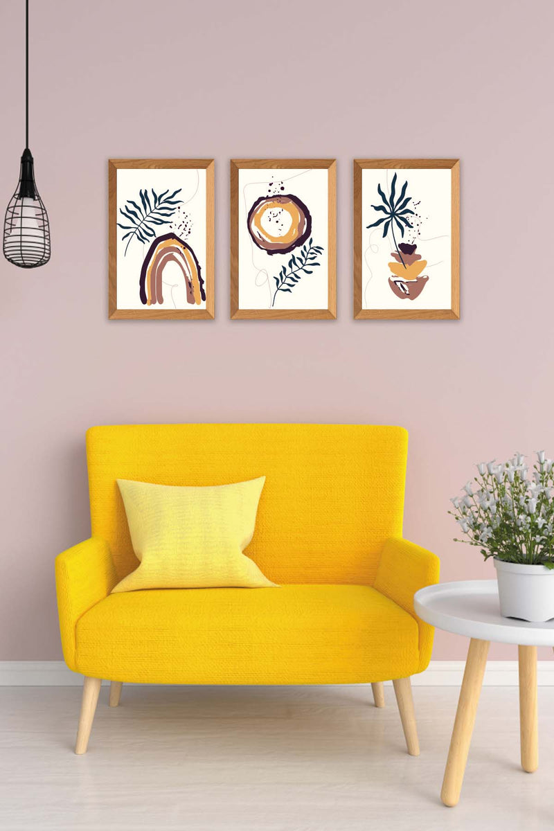 3 Parça Bohem Tarzında Ahşap Çerçeve Görünümlü Dijital Baskı Ahşap Tablo Seti Bonvagon