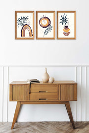 3 Parça Bohem Tarzında Ahşap Çerçeve Görünümlü Dijital Baskı Ahşap Tablo Seti Bonvagon