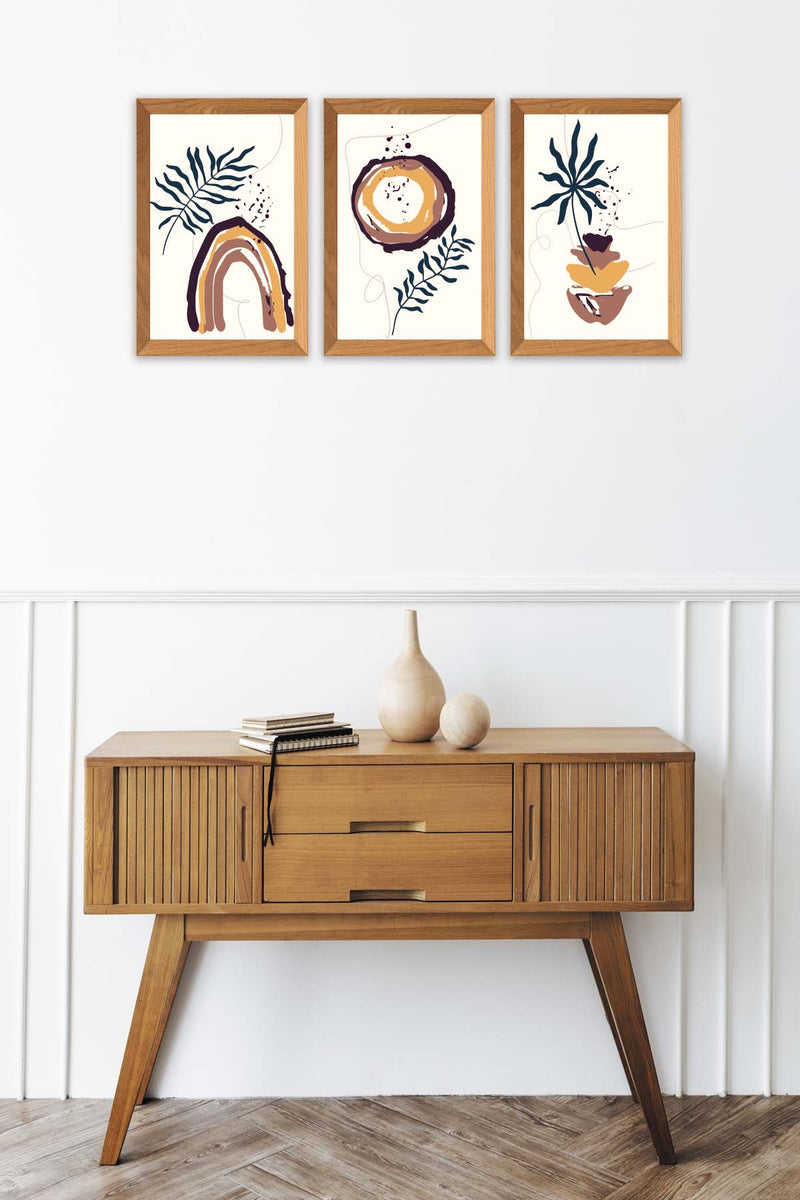 3 Parça Bohem Tarzında Ahşap Çerçeve Görünümlü Dijital Baskı Ahşap Tablo Seti Bonvagon