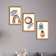 3 Parça Bohem Tarzında Ahşap Çerçeve Görünümlü Dijital Baskı Ahşap Tablo Seti Bonvagon