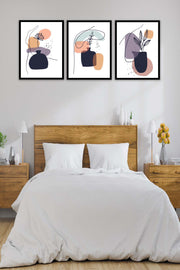 3 Parça Bohem Tarzında Sanatsal Siyah Çerçeve Görünümlü Dijital Baskı Tablo Seti Bonvagon