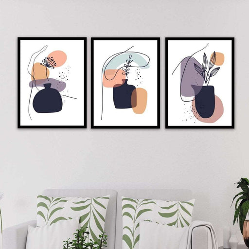 3 Parça Bohem Tarzında Sanatsal Siyah Çerçeve Görünümlü Dijital Baskı Tablo Seti Bonvagon